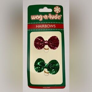 Wag-a-tude Dog Green & Red Glitter Christmas Hair Bows